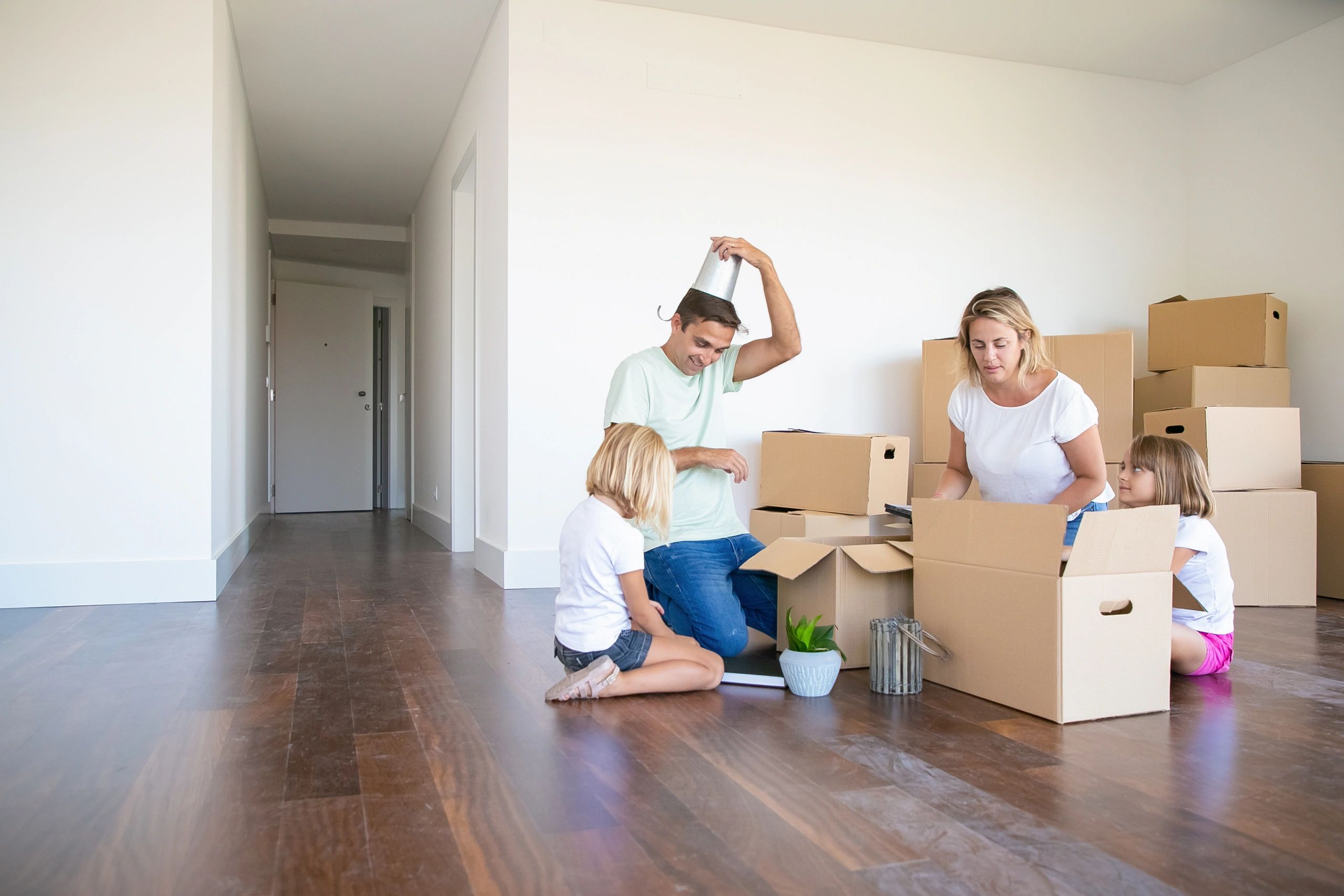 Family moving into a freshly cleaned home